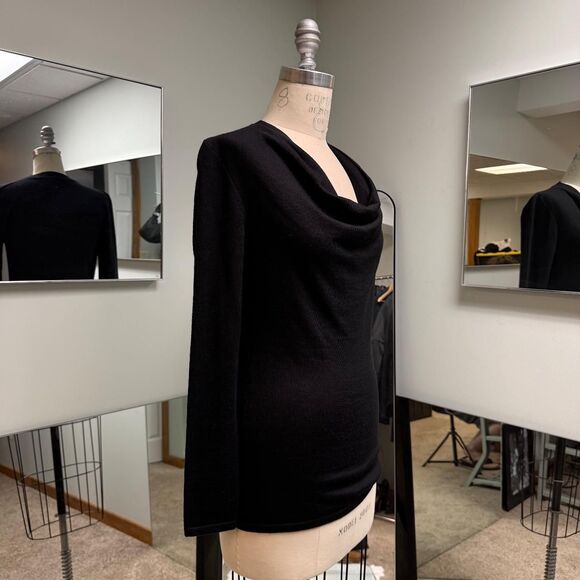 Black Merino Wool Cowl Sweater - Picture 2 of 3
